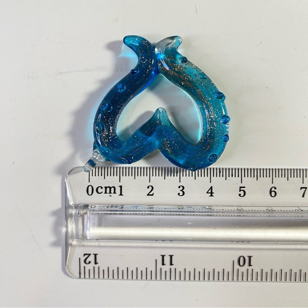 Vintage Murano-Style Blue Art Glass Heart Pendant with Gold Flecks - Picture 3 of 4